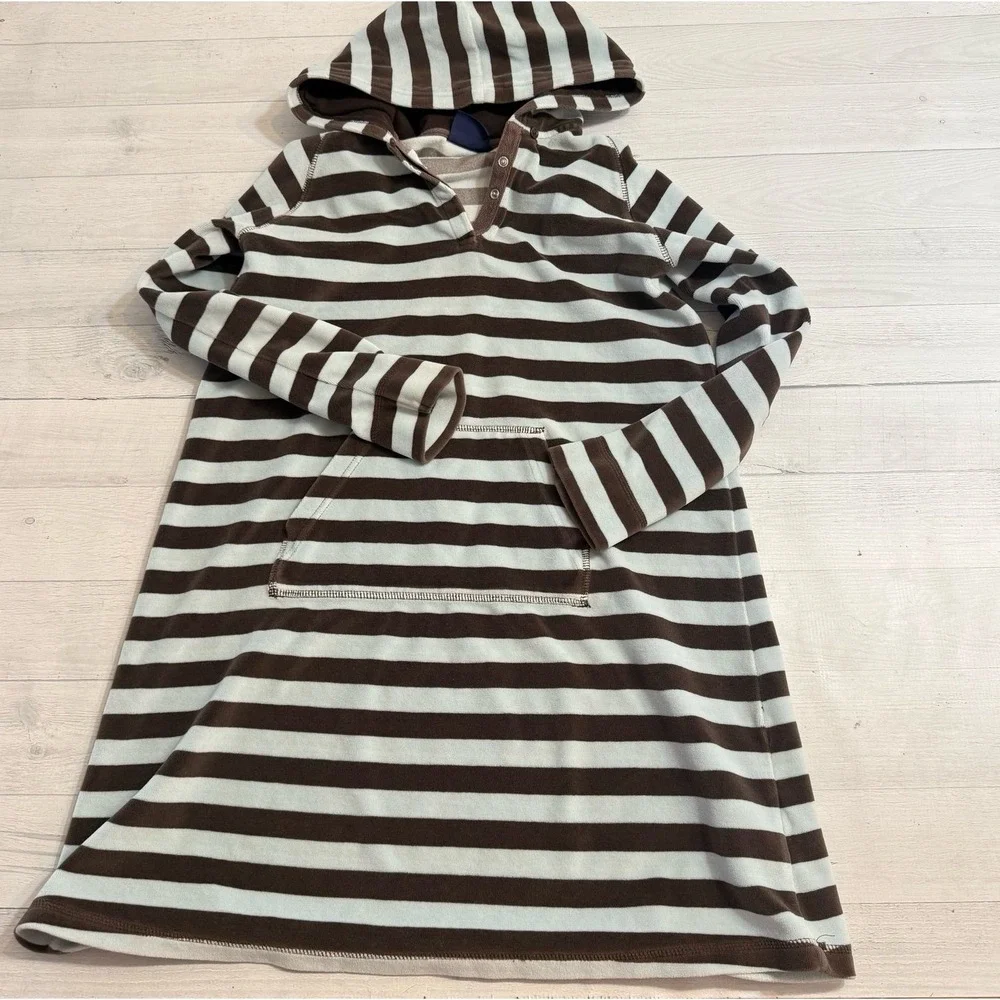 Mini Boden girls light blue/brown hoodie velvet hoodie dress 11/12